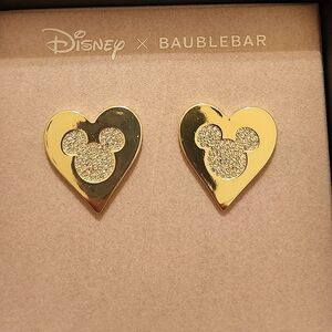 Disney x BAUBLEBAR gold and rhinestone heart Mickey Mouse earrings